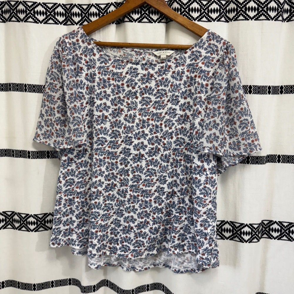 Lucky Brand Floral Blouse XL Sheer Sleeve Top Boho Casual Lightweight